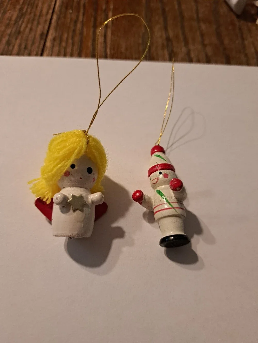 Vintage Wood Christmas Ornaments Lot 6 Hand Painted Wooden Rustic Farmhouse
